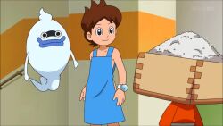 1boy :d accident amano_keita animated apron armpits ass ass_focus back bare_back black_legwear blue_apron blue_shorts blush brown_hair classroom clothed_female_nude_male clumsy completely_nude covered_eyes covering_ass covering_privates crying dancing destroyed_clothing eating embarrassed food ghost grey_pants hand_on_ass humiliation indoors kneeling kodama_fumika legs level-5 loli male_focus medal moaning multiple_girls naked_apron nervous non-web_source nude open_mouth pants ponytail possessed public_humiliation public_indecency public_nudity pushing_away red_shirt school screaming screencap shirt shoes shorts shota smile socks sound sweat sweatdrop sweater tagme tape tears teeth torn_clothes video watch whisper_(youkai_watch) white_sweater youkai_watch