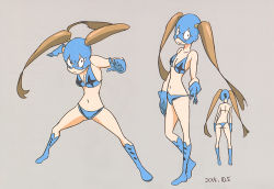 10s 1girl bikini boots reference_sheet extra fighting_stance hair_tubes kill_la_kill mask official_art simple_background smile sushio swimsuit twintails wrestler