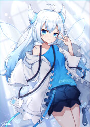 1girl absurdres benghuai_xueyuan blue_skirt highres honkai_(series) honkai_impact_3rd jacket loli miyouji moe_(vrchat) origami_(poinia) signature skirt white_hair