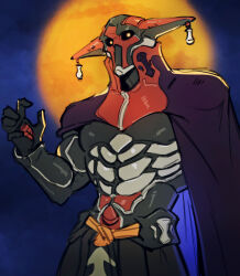 abs absurdres armor cape commentary english_commentary full_moon glowing glowing_eyes grahf hand_up highres mecha moon night outdoors red_eyes robot sketch standing vhkaneweer xenogears