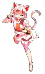 1girl :d ^_^ alphes_(style) animal_ears barefoot bell calico cat_ears cat_girl cat_tail closed_eyes coin commentary_request dairi facing_viewer full_body gold goutokuji_mike jingle_bell koban_(gold) large_variant_set multicolored_hair multicolored_shirt multicolored_skirt neck_bell open_mouth parody shirt short_hair short_sleeves skirt skirt_set smile solo standing standing_on_one_leg streaked_hair style_parody tachi-e tail touhou variant_set white_hair white_shirt