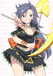 1girl arm_ribbon explosive grey_eyes grey_hair harusame_(unmei_no_ikasumi) himemushi_momoyo holding holding_pickaxe holding_shovel long_hair mullet orange_ribbon pickaxe ribbon shovel solo touhou