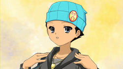 Rule 34 | 1boy, ace attorney, bad id, bad pixiv id, beanie, bigak, black hair, blue eyes, capcom, hare hare yukai, hat, hood, hoodie, jewelry, male focus, necklace, parody, phoenix wright, short hair, solo, suzumiya haruhi no yuuutsu