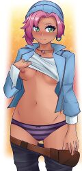 Rule 34 | 1girl, anew, beanie, detective pikachu (series), earrings, hat, highres, hoop earrings, jewelry, nintendo, pink hair, pokemon, rachel myers