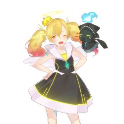 1girl ama_mitsuki angel_wings armpits black_dress blonde_hair crown dress halo mini_crown pomme_(uchihime) sailor_collar twintails uchi_no_hime-sama_ga_ichiban_kawaii uriela_(uchihime) white_sailor_collar wings