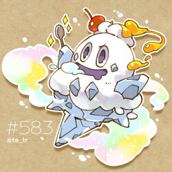 Rule 34 | brown background, cherry, food, fruit, full body, gen 5 pokemon, honey, lowres, nintendo, no humans, open mouth, pokedex number, pokemon, pokemon (creature), solo, sparkle, spoon, tetori, vanillish