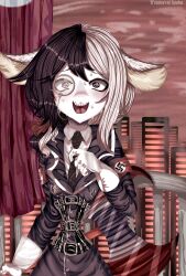 1boy absurdres androgynous cabravichy(character) corbata cross furry gloves hat hierr highres iron_cross latex_corset military military_hat monocular nazi original self-upload trap tsumetaijigoku uniform vichy white_gloves world_war_ii