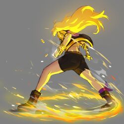 1girl artist_request ass boots fire rwby shorts tagme yang_xiao_long