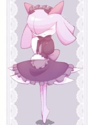 alternate_color closed_eyes clothed_pokemon colored_skin dress frilled_hairband frills gen_3_pokemon grey_background hair_over_one_eye hairband horns kirlia multicolored_skin narumiya_pkmn nintendo parted_lips pink_hair pink_skin pokemon pokemon_(creature) sidelocks signature two-tone_skin white_skin