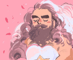 1boy bare_shoulders beard blush closed_eyes dress dungeon_meshi dwarf eyelashes fabulous facial_hair hairy huge_eyebrows kiwiacidtrip long_beard long_hair male_focus mustache pink_theme senshi_(dungeon_meshi) solo sparse_arm_hair thick_chest_hair thick_mustache upper_body very_long_beard very_long_hair white_dress