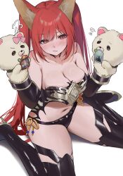 1girl animal_ears blush breasts cerberus_(shingeki_no_bahamut) dog_ears dog_girl highres large_breasts long_hair pepeo red_eyes red_hair shadowverse solo thighhighs twintails very_long_hair
