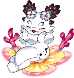 baba_(dragon_village) baba_(sea_rabbit)_(dragon_village) blush closed_eyes coral dragon dragon_village_(series) dragon_village_collection egg game_cg hands_on_own_cheeks hands_on_own_face lowres neck_fur no_humans official_art sea_bunny sitting third-party_source transparent_background