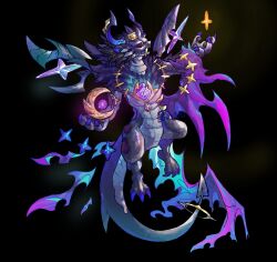 1other black_background black_sclera character_request colored_sclera commentary_request dragon dragon_village_(series) dragon_village_collection full_body furry gem highres looking_to_the_side multicolored_eyes orange_eyes orb purple_eyes purple_gemstone simple_background tok10n0