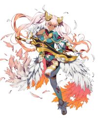 1girl breasts cleavage clenched_teeth colored_eyelashes damaged dark-skinned_female dark_skin fire_emblem fire_emblem_heroes gloves gradient_hair high_heels highres holding holding_sword holding_weapon laevatein_(fire_emblem) laevatein_(resplendent)_(fire_emblem) long_hair micro_shorts multicolored_hair nintendo non-web_source official_alternate_costume official_art orange_hair pantyhose red_eyes shorts single_bare_shoulder small_breasts solo sword teeth thighhighs torn_clothes twintails v-shaped_eyebrows very_long_hair weapon white_eyelashes white_gloves white_hair white_thighhighs