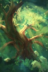 Rule 34 | blurry, bush, depth of field, forest, grass, nature, no humans, original, outdoors, painterly, rock, scenery, still life, subsurface scattering, tree, zandra