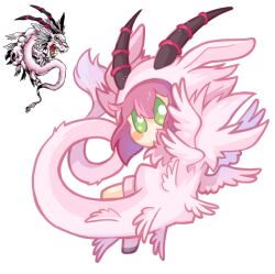 Rule 34 | digimon, digimon (creature), green eyes, holydramon, looking at viewer, simple background, tail, white background, wings